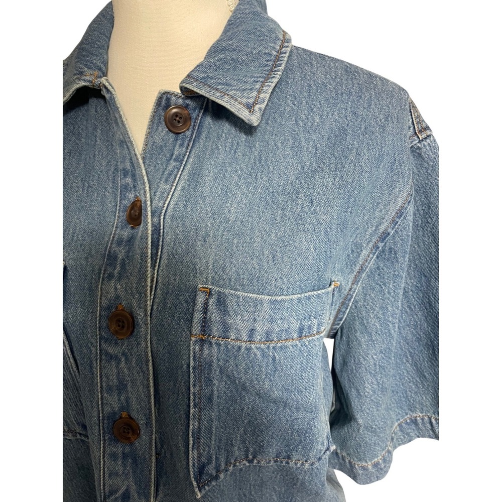 Future Collective Short Sleeve Mini Denim Shirt Dress Women's M - Picture 3 of 7